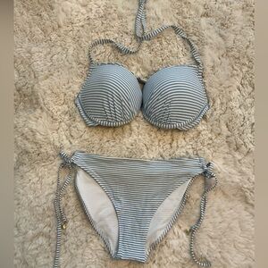 H&M Blue and White Striped Bikini
